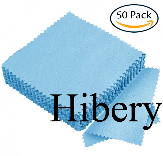 Hibery Jewelry Cleaning Cloth Sterling Silver Polishing Cloth for Jewelry Gold Platinum - Set of 50, Light Blue - Click Image to Close