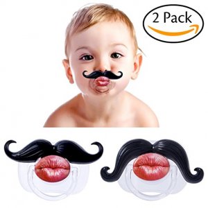 Hibery 2Pcs Pacifier for Newborn Toddler Soft Silicone, Funny Gentleman Mustache Funny Pacifiers, Baby Handlebar Mustache Pacifier, Funny Lip Pacifiers for Newborn, Cute Kissable Mustache Pacifier Hibery