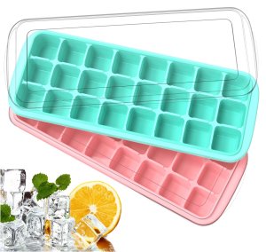 Ozera 2 Pack Silicone Ice Cube Trays with Lid, Easy-Release Ice Cube Molds, 24 Cavities Small Square Ice Tray for Chilled Drinks, Whiskey & Cocktails